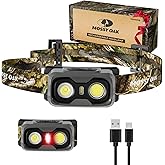 Mossy Oak 600 Lumens Rechargeable Headlamp, Lightweight LED Headlight with White & Red Light, Waterproof Head Lamp with Non-Slip Band, Dimmable & Memory Function for Camping, Hunting, Valentine's Day