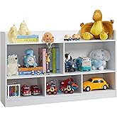 Kids Toy Storage Organizer, 5-Section Bookshelf for Organizing Books Toys, Wooden Storage Cabinet Daycare Furniture for School, Classroom Playroom, Nursery, Kindergarten (White)