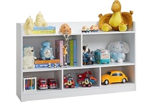 ONIRW Kids Toy Storage Organizer, 5-Section Bookshelf for Organizing Books Toys, Wooden Storage Cabinet Daycare Furniture for School, Classroom Playroom, Nursery, Kindergarten (White)