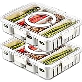 MineSign 2Pack Divided Snackle Box with Lids Stackable Food Serving Tray for Fruit&Veggie Plastic Fridge Storage Container for Pantry Freezer Clear Snack Box for Meal Prep Candy Nuts Spice