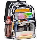 Vorspack Clear Backpack Heavy Duty - Large Clear Bookbag Transparent See Through Backpack Plastic Backpacks for College Work Travel - Black