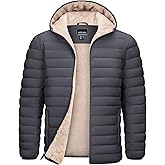 TACVASEN Men's Puffer Jacket Hooded Sherpa Lined Water Resistant Windproof Insulated Jacket Warm Winter Puffy Coat