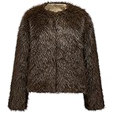 GRAN ORIENTE Faux Fur Coat For Women, Fuzzy Fluffy Winter Warm Cropped Outerwear With Pockets