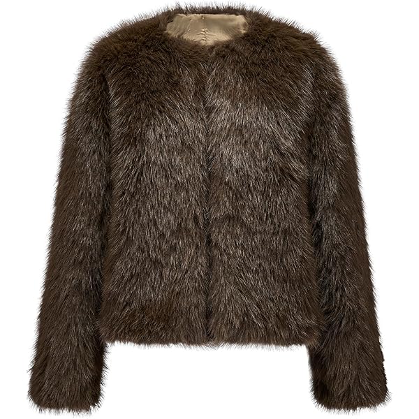 Dikoaina Women's Solid Color Shaggy Faux Fur Coat Jacket at Amazon