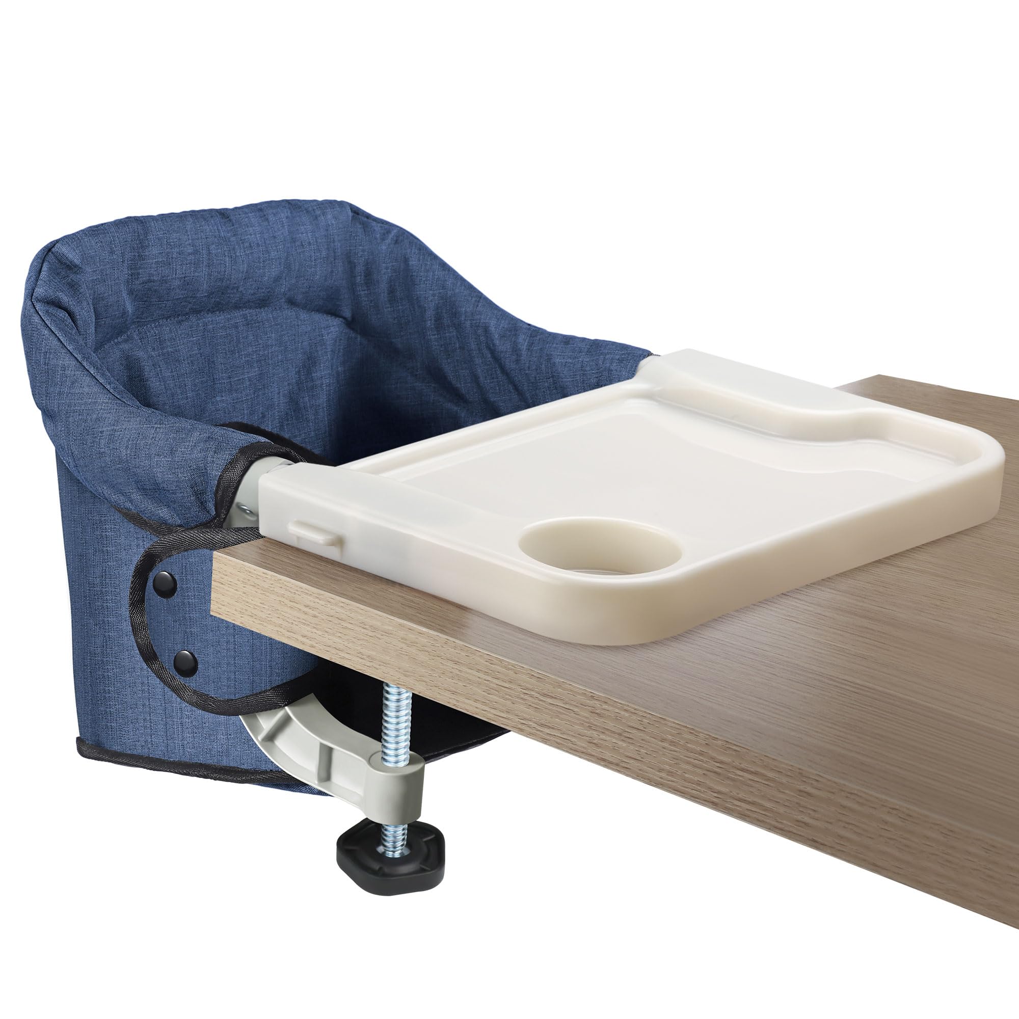 Photo 1 of Hook On High Chair with Removable Dining Tray,Folding Portable Clip on Table High Chair,Baby Chair with Storage Bag for Indoor/Outdoor (Navy Blue)