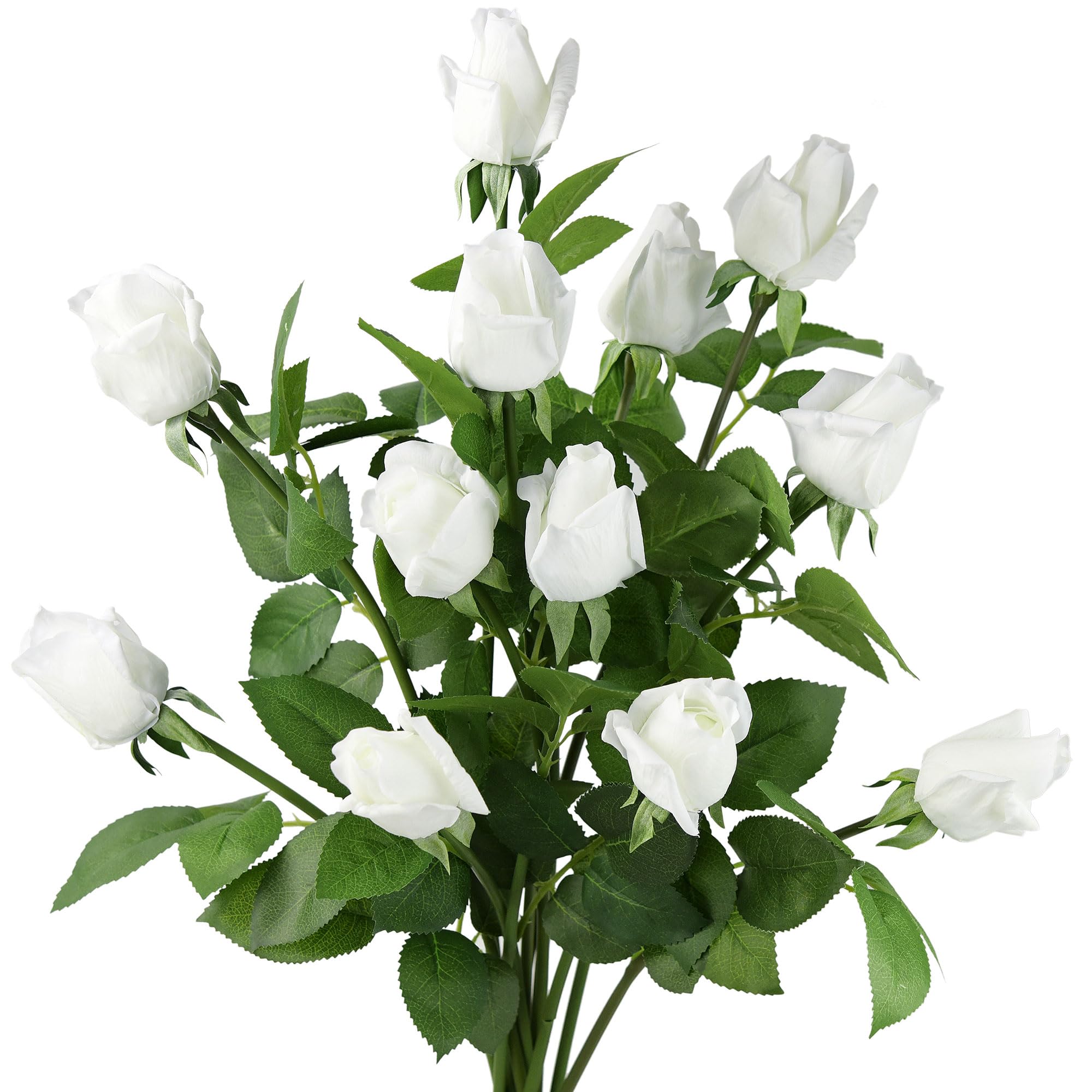 FiveSeasonStuff Roses Artificial Flowers 10 Long Stems (53cm) White Real Touch Silk Roses ‘Petals Feel and Look like Fresh Roses’ Bouquet of Flowers Floral Arrangements