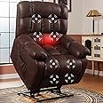 FLEXISPOT Dual OKIN Motor Power Lift Recliner Chair for Elderly, Electric Lay Flat Recliner w/Massage & Heat, Faux Leather Reclining Sofa w/USB Ports for Living Room Bedroom, Brown(XL51)