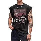 VOGSTART Mens Gothic Graphic Tank Tops Oversized Acid Wash Sleeveless Shirt | Distressed, Vintage, Cut Off, Streetwear, Y2K, Summer, Design, Stylish, Cotton, Loose Fit, Rave