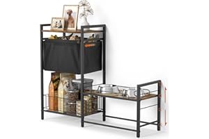 Lomivra Elevated Dog Bowl Stand with Toy Bin Basket, 4 Height Adjustable Raised Feeding Station Cabinet, Lifted Food and Water Bowl Holder, Pet Storage Organizer for Large Medium Small Dogs