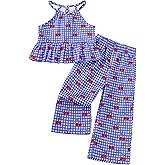 Kucnuzki Baby Girl Clothes Toddler Girl Summer Outfits Cami Ruffle Halter Tops Wide Leg Pants Kids Floral Clothing Set