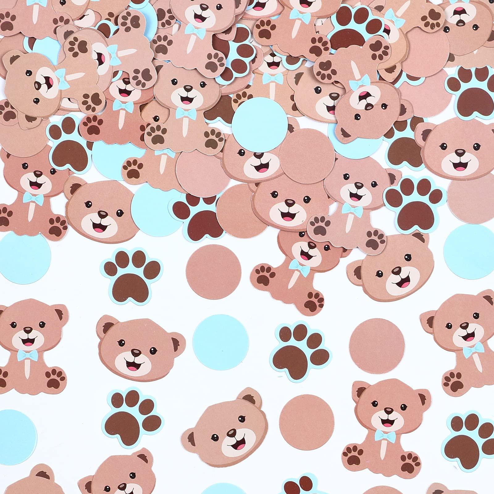 Cheereveal 300PCS Bear Shaped Confetti Bear Baby Shower Decorations, Bear Table Paper Confetti Blue and Brown for Baby Shower Home Party