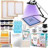 Ecoofor 53Pcs Screen Printing Kit All-in-One Set with 50W UV Exposure Lamp, 3 Size Wooden Screen Printing Frames, 6 Color Screen Printing Inks, 15 A4 Size Inkjet Transparency Films