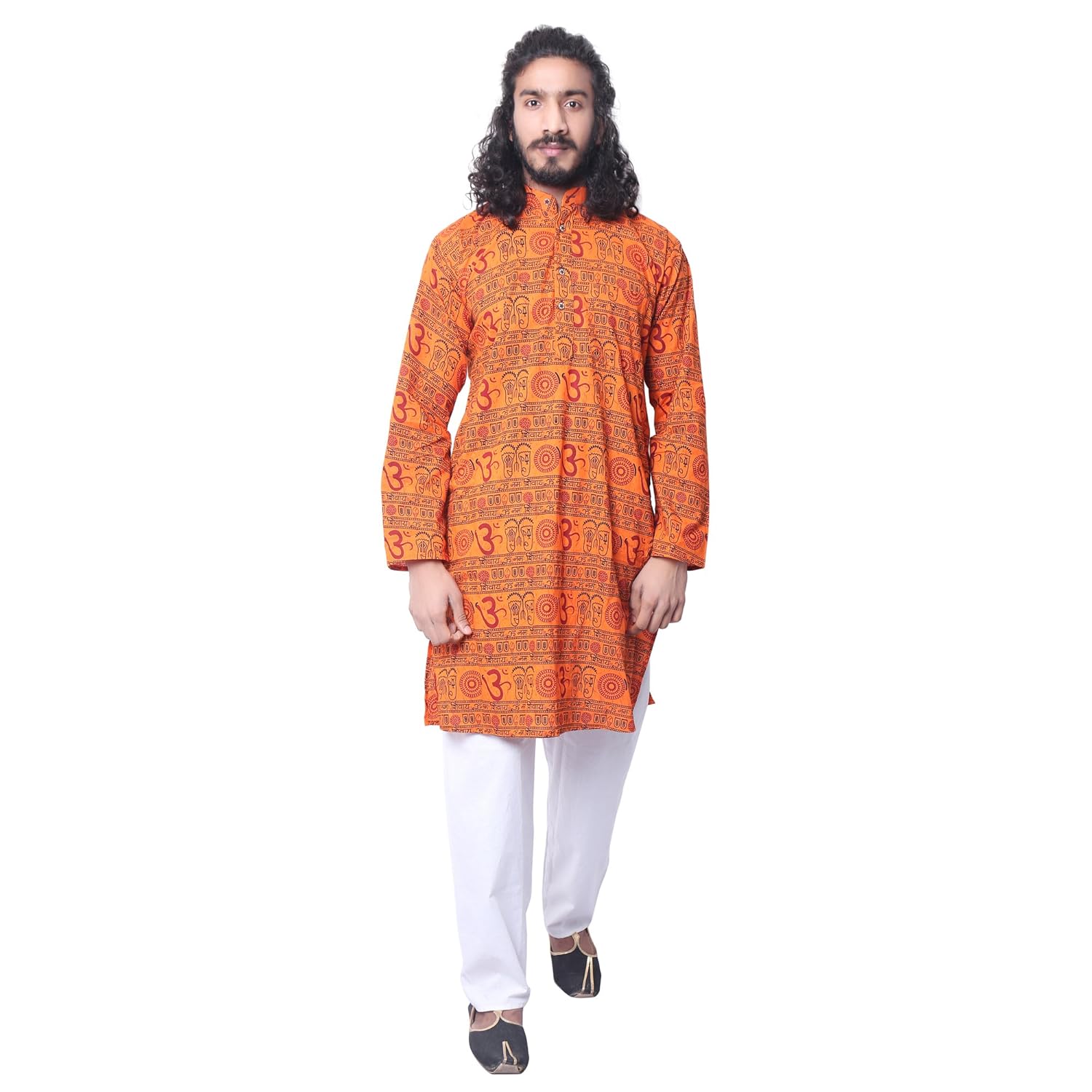 ldhsati cotton om printed kurta for men ( men's) man orange