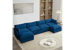 Bumblr 148" Modular Sectional Couch, Comfy Cloud Couches Sectional Sofa, Corduroy Sectional Sofas Couches with 2 Movable Ottoman for Living Room(Navy, U Shape)