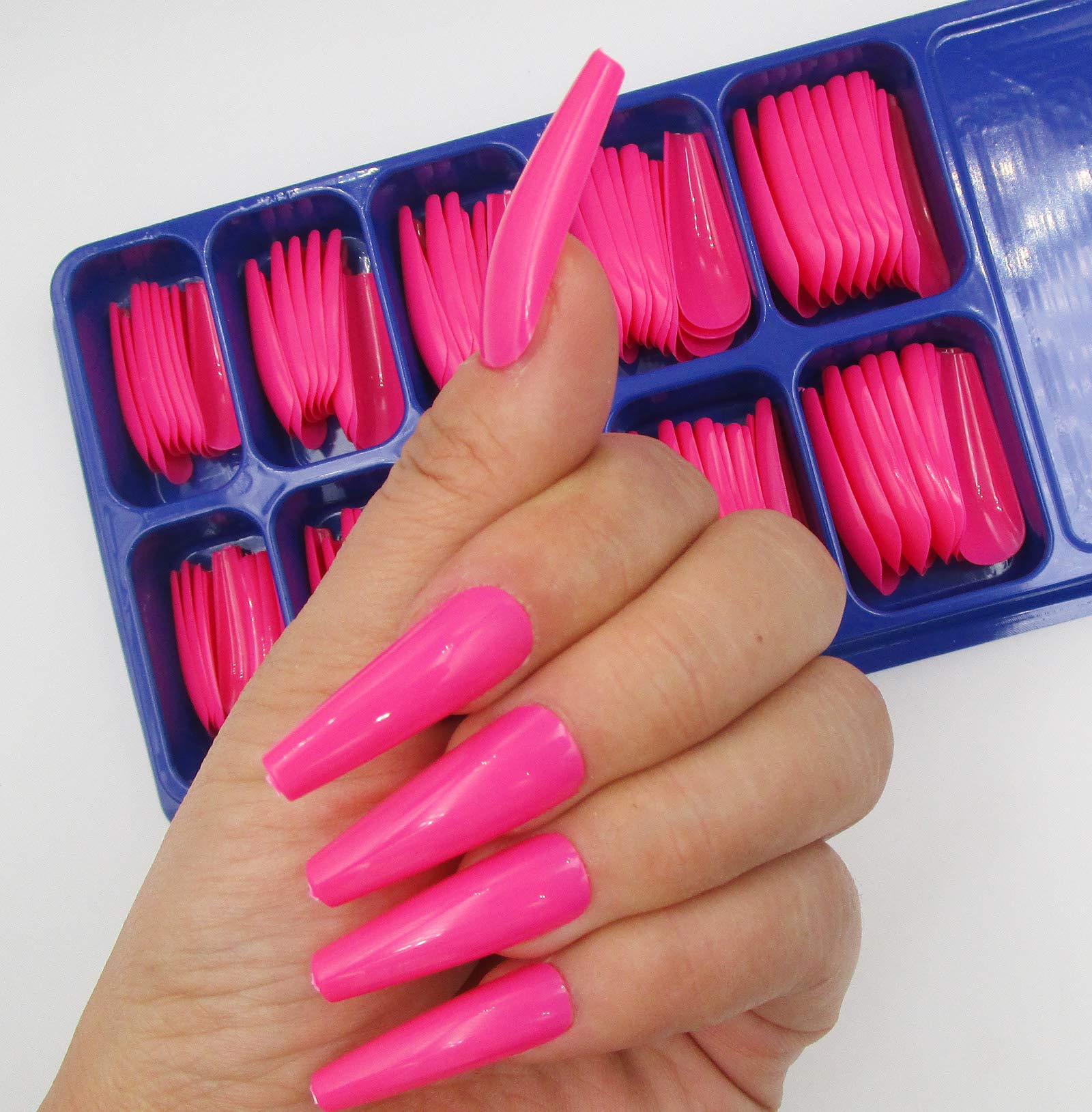 100pc Colored Long Coffin False Nails Artificial Acrylic Tips Ballerina Shape XL Press on Fake Nails Manicure Fingernail DIY Decor for Women Girls (Rose Red) - Image 4