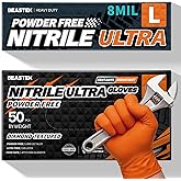 Beastek Nitrile Disposable Gloves, 8Mil Latex & Powder Free Chemical Resistant Heavy Duty Cooking Diamond Glove Orange 50 Pcs