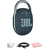 JBL Clip 4 Portable Bluetooth Speaker with Built-in Carabiner | Compact Wireless Waterproof IP67 Speaker for Travel and Outdoors| Bold Sound, Long Battery Life (Blue) + USB Adapter + Microfiber Cloth