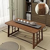 OKCMTR Japanese Folding Coffee Table Bamboo Low Tea Table Foldable Legs Floor Table for Living Room Tatami Tea Room Bay Windo