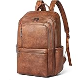 Shrrie 17 inch Leather Laptop Backpack for Women, Large Travel Backpack with 6 Compartments, Vegan Leather Computer backpack purse for WORK Casual Daypack College
