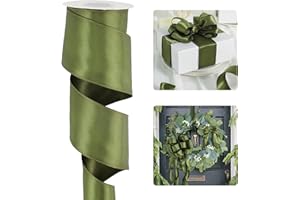 HUIHUANG Moss Green Satin Wired Ribbon 2.5 inch Moss Wire Edge Ribbon for Wreaths, Bows, Gift Wrapping, Garland, Wedding Decorations, Crafts, Christmas Tree-Continous 10 Yards