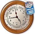 DayClocks Time & Week-Day Wall Clock with Solid Wood Frame – Weekly Analog Clock with Days, Hours & Minutes – Quiet Wall Mounted Clock - Ideal Retirement Gift for Men & Women, Pine Wood, 10"