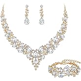 BriLove Wedding Bridal Jewelery for Women Austrian Crystal Teardrop Cluster Statement Necklace Dangle Earrings Link Bracelet Set