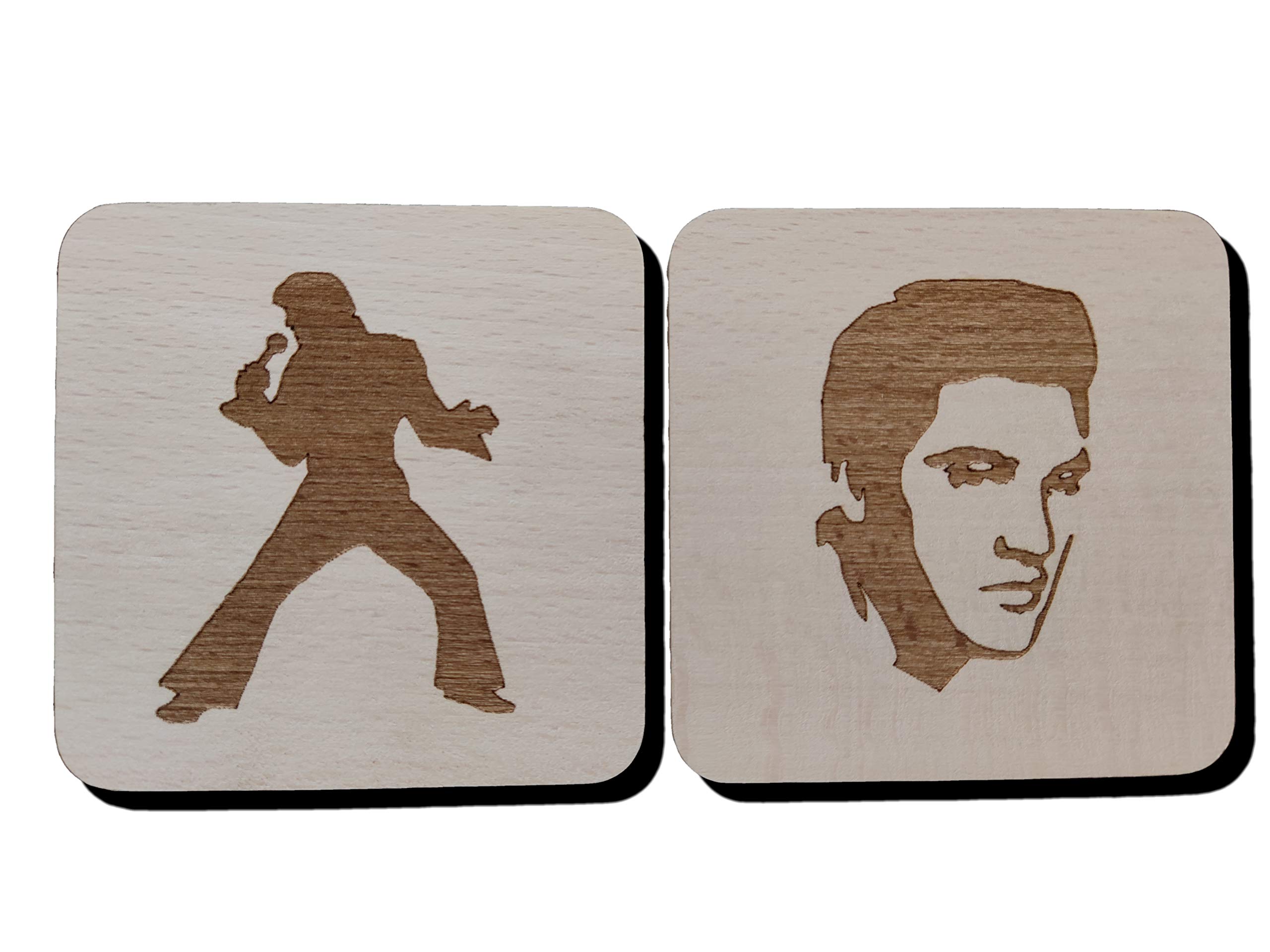 ELVIS PRESLEY INSPIRED COASTERS DRINK MAT ENGRAVED PRESENT GIFT (Both BEECH)