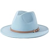 Lisianthus Women Classic Felt Fedora Wide Brim Hat with Belt Buckle