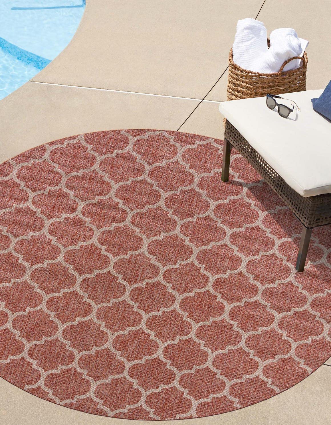 Unique Loom Outdoor Trellis Collection Area Rug - Trellis (Round 13' 0" x 13' 0", Rust Red/ Ivory) Image Unique Loom Outdoor Trellis Collection Area Rug - Trellis (Round 13' 0" x 13' 0", Rust Red/ Ivory) Image