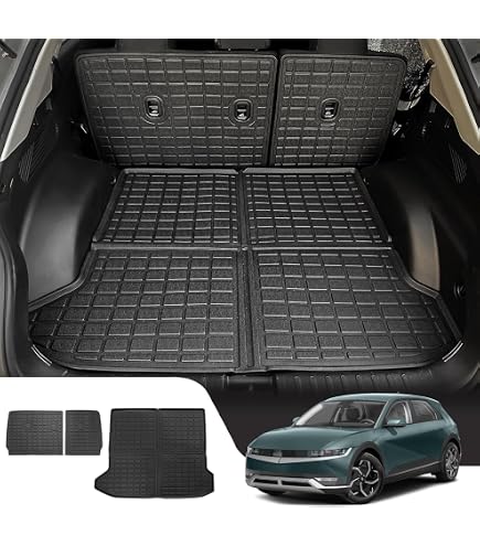 Lot De 3 Tapis De Sol En Velours Pour Hyundai Ioniq 5 (2021-2024) - Console Coulissante - Noir - Fixations Incluses