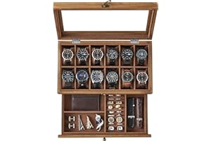SONGMICS 12-Slot Watch Box, 2-Tier Watch Display Case with Large Glass Lid, Removable Watch Pillows, Velvet Lining, Jewelry B