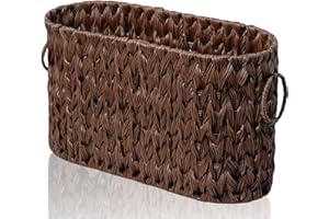 PINXIURY Toilet Paper Storage Basket, Bathroom Toilet Organizer with Strap Handle, Woven Toilet Paper Holder for 6 Mega Rolls, Bathroom Storage, Magazine Holder for Office, Bedroom,Coffee