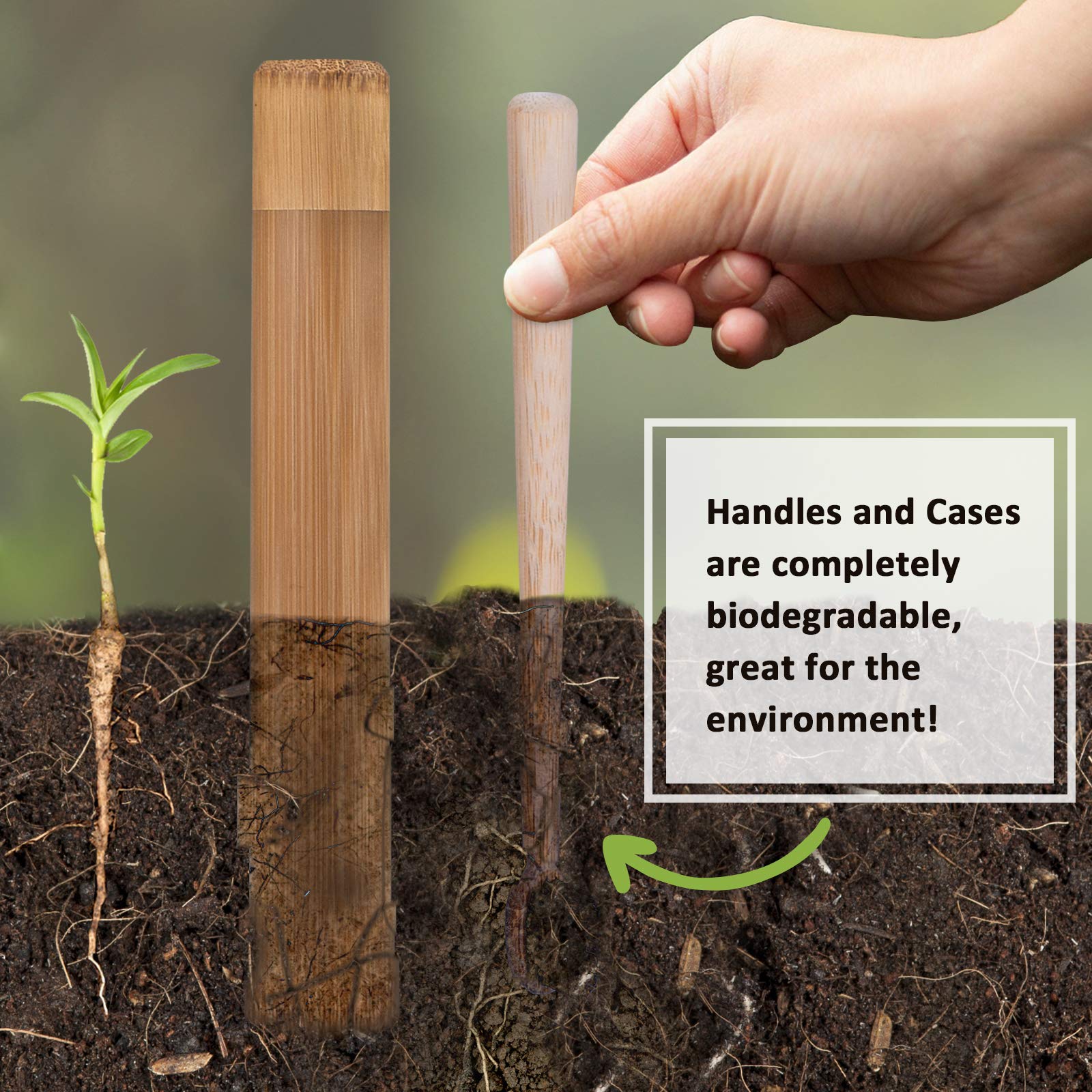 Bonviee Natrual Bamboo Toothbrush with Travel Holder Bamboo Charcoal Toothbrush Set Biodegradable Eco-Friendly with 2 Soft + 2 Hard Medium Charcoal Bristles Wooden Toothbrush for Adult Sensitive Gums