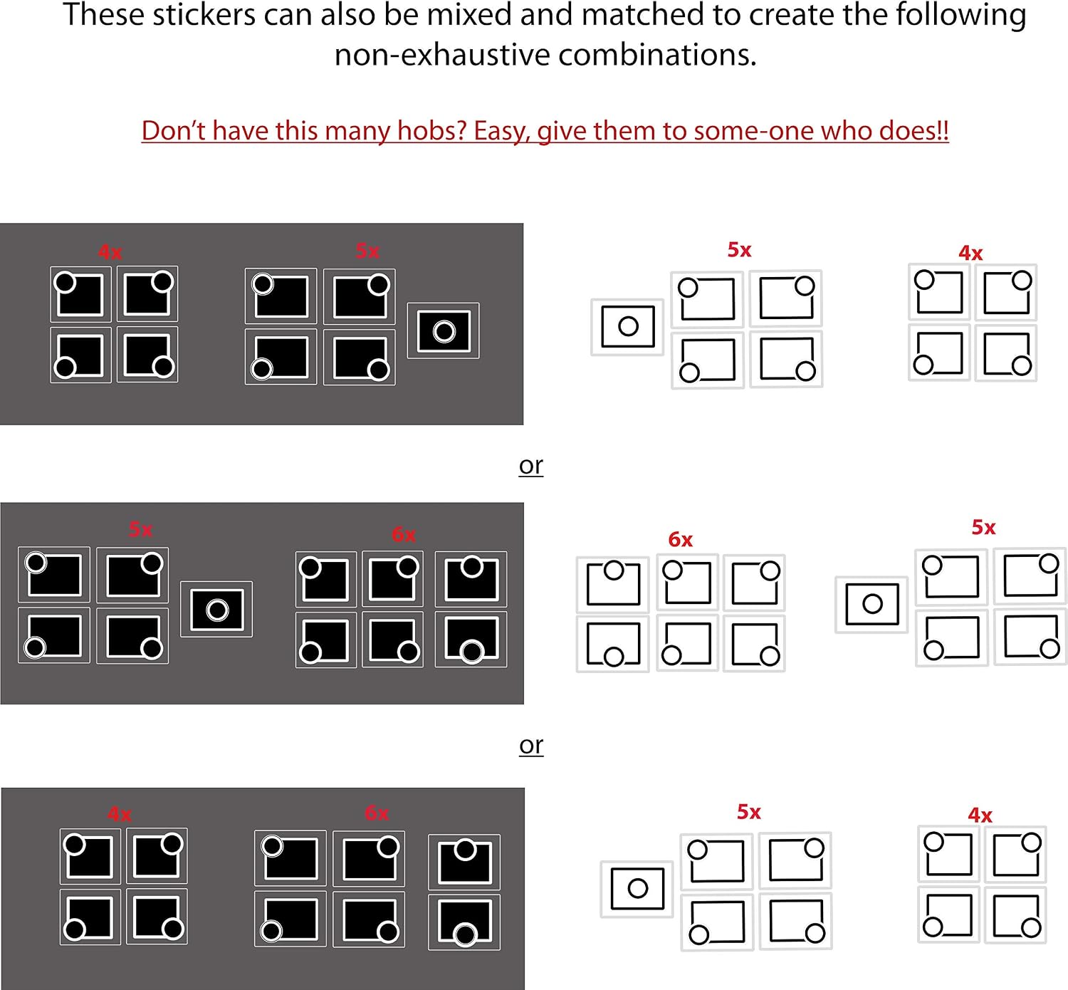 Arqi UK Multiple Stove Hob Range Replacement Stickers, Universal for 4, 5 and 6 burners, Black ink on transparent - Image 5