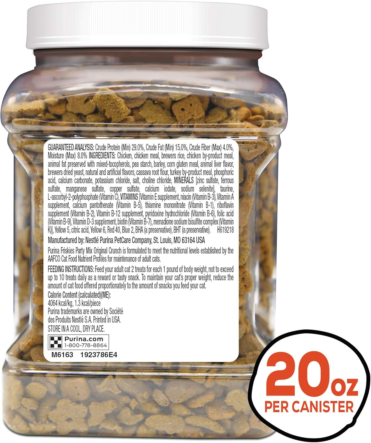 Purina Friskies Made in USA Facilities Cat Treats, Party Mix Original Crunch - 20 oz. Canister : Pet Supplies