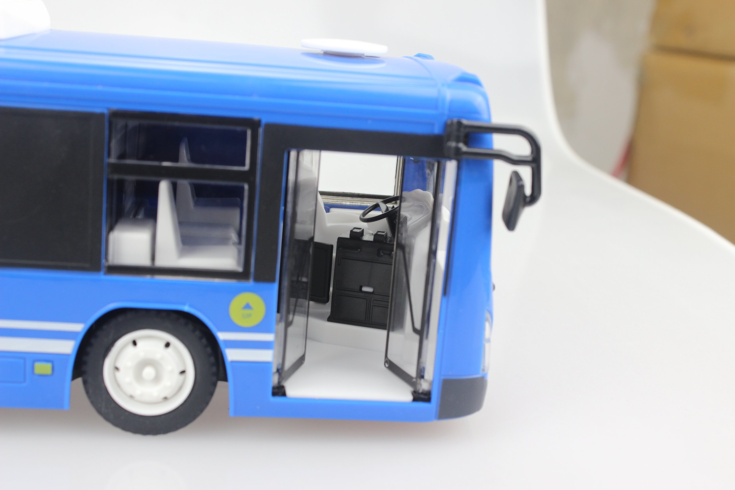 Fisca RC City Bus Remote Control Vehicles, 6 Ch 2.4G Opening Doors and Acceleration Function Toys Electronic Hobby Truck with Simulation Sound and Flashing Light (Blue)