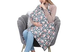 BYEBYE CALORIE Cotton Nursing Cover for Breastfeeding - Multipurpose Breathable Mother Breastfeeding Cover Nursing Apron (Green Flower)