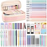 DazSpirit 62PCS Aesthetic Stationery Set with Pencil Case, No Bleed Highlighters, Gel & Erasable Pens, Mechanical Pencils, Refills, Cute Supplies for Note Taking, Journaling & Bible Study, Pink