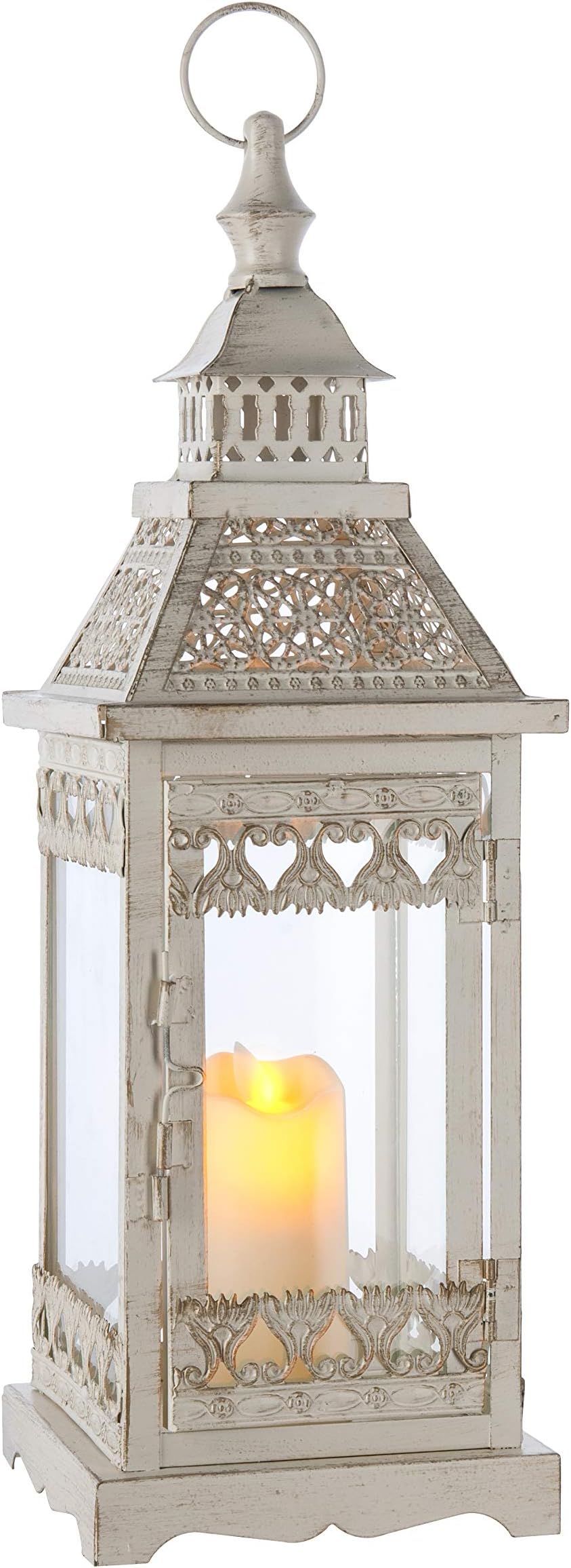 Ninganju 17 Inches Tall Retro Decorative Lantern White Metal Antique Outdoor Hanging Lanterns for Wedding, Patio Parties, Indoor/Outdoor Decorative