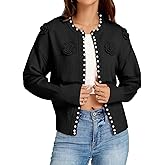 Women's Pearls Open Front Cardigan Sweater Casual Knitted Long Sleeve Floral Embroidered Outerwear Coat
