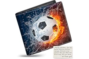 MINDOW Boys Wallet for Kids, Teen Boy Soccer Wallets 9-12 8-10 8-12, Cool Novelty Leather Bifold Rfid Blocking Purse Coin Pocket Zipper Id Window for Children Men Male Youth Guys Birthday Christmas Gifts