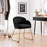Yaheetech Velvet Tub Chair Vanity Chair with Golden Metal Legs Black view 2
