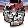 AmeriLite Chrome Dual LED Halo Projector Replacement Headlights Pair For 2004-2017 Volvo VN/VNL Commercial Truck
