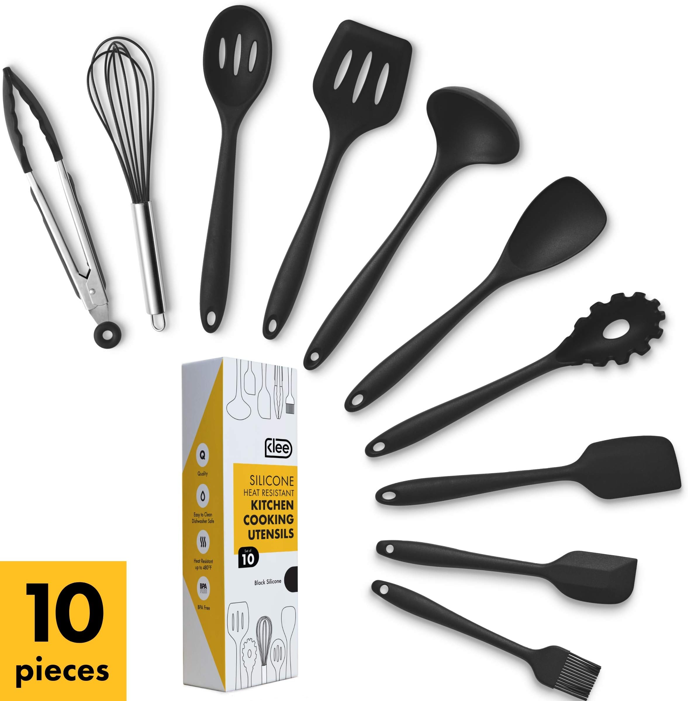 Klee 10-Piece Non-Stick Silicone Kitchen Utensil Set, Black