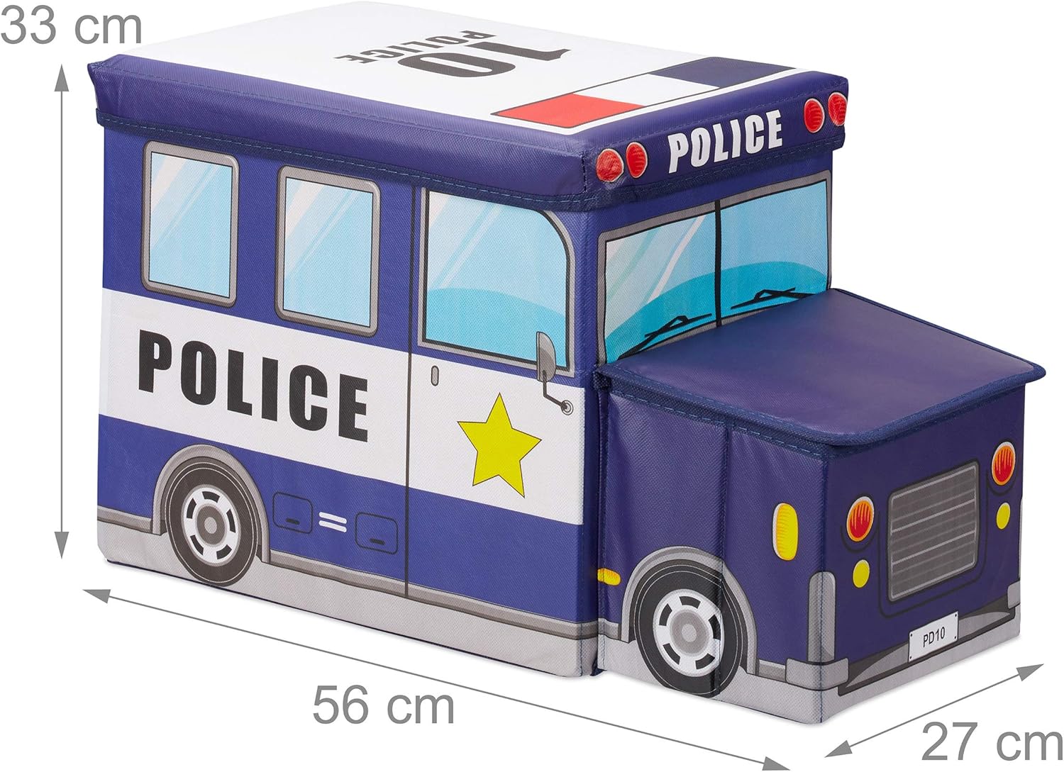 Relaxdays Children’s Storage Ottoman, Lidded Toy Box, Folding, Boys & Girls, Police Design, 50 Litres, Dark Blue - Image 5