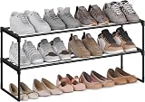 SONGMICS 2-Tier Shoe Rack Storage Organiser 30x92x34 cm Black LSA12BK