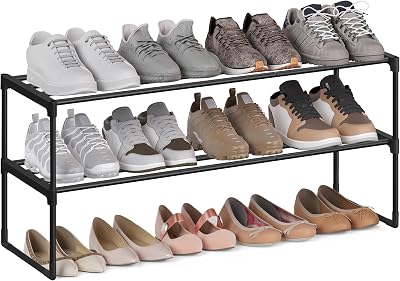 SONGMICS 2-Tier Shoe Rack Storage Organiser 30x92x34 cm Black LSA12BK