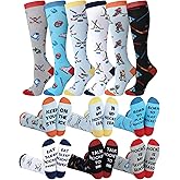 Croknit 6 Pairs Funny Knee High Hockey Socks for Youth Teens Boys 13-19 Novelty Cotton Athletic Socks Senior Night Gift for Ice Hockey Team Players