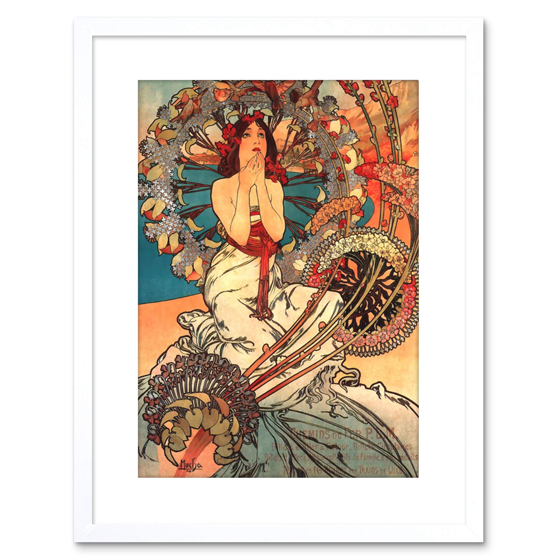 Wee Blue Coo Mucha Nouveau Woman Spring Flora Picture Photo Framed Wall Art Print