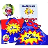 Tickle & Main Big Brother Gifts for Boy - 3-Piece Satin Superhero Cape & Mask with Storybook, Ages 2+, X-Large, Blue/Red/Yellow - Big Brother Superhero Cape Gift